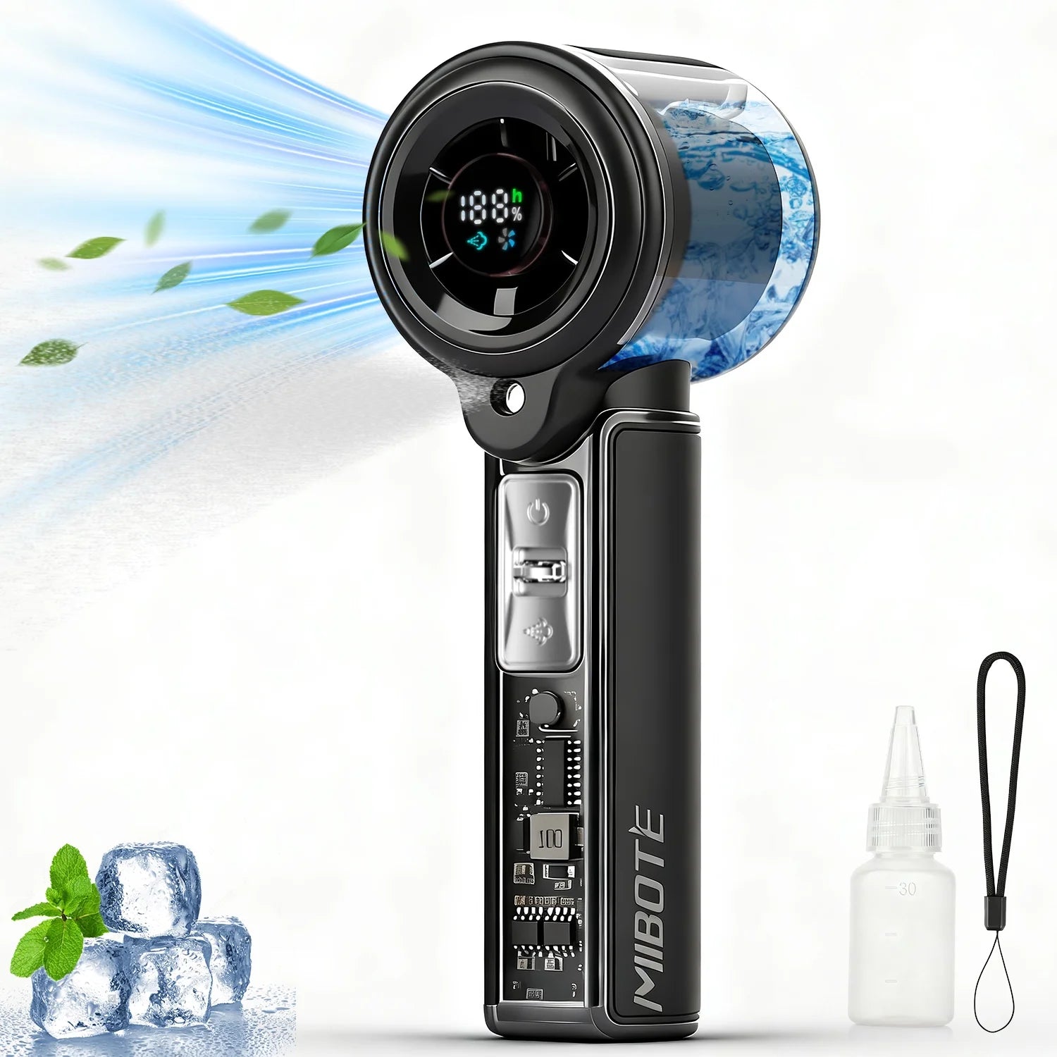 Handheld Misting Fan Black - 3-In-1 USB Rechargeable Cooling Fan