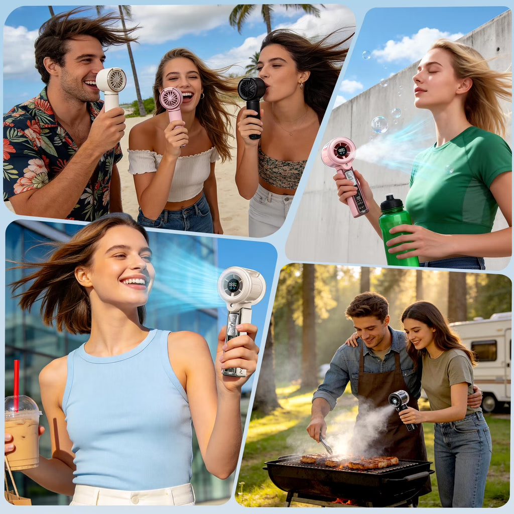 Handheld Misting Fan Black - 3-In-1 USB Rechargeable Cooling Fan