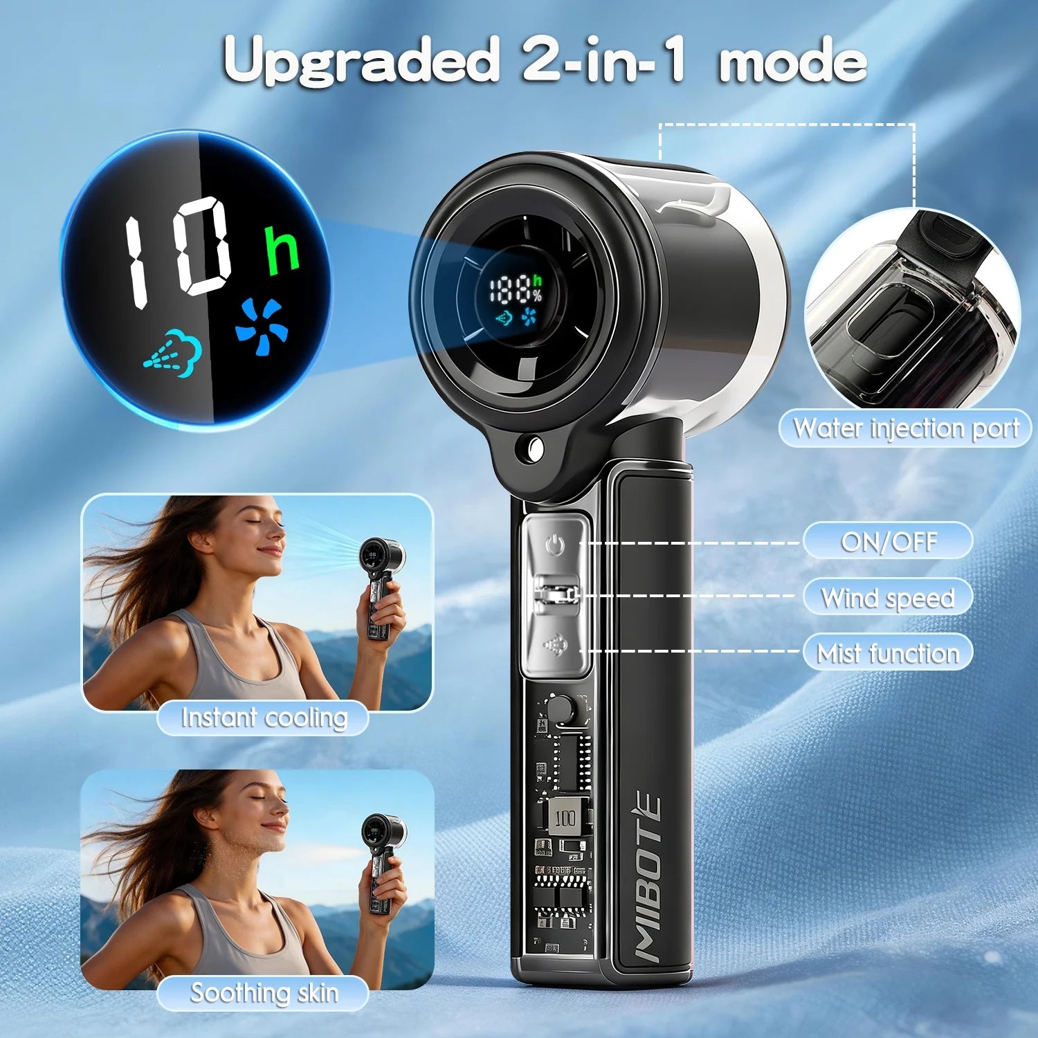 Handheld Misting Fan Black - 3-In-1 USB Rechargeable Cooling Fan