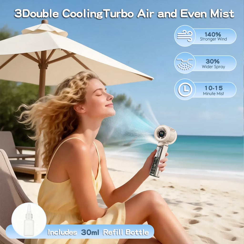 Handheld Misting Fan Rechargeable - USB Spray Water Fan for Outdoor Sports