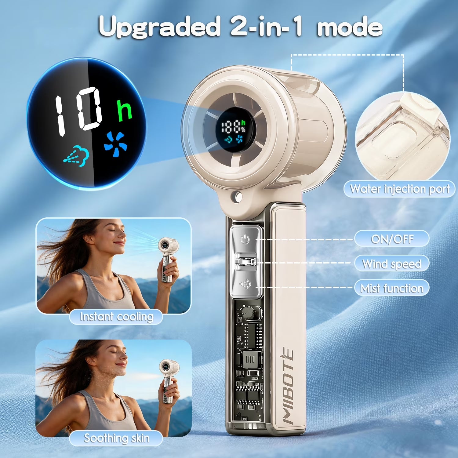 Handheld Misting Fan Rechargeable - USB Spray Water Fan for Outdoor Sports